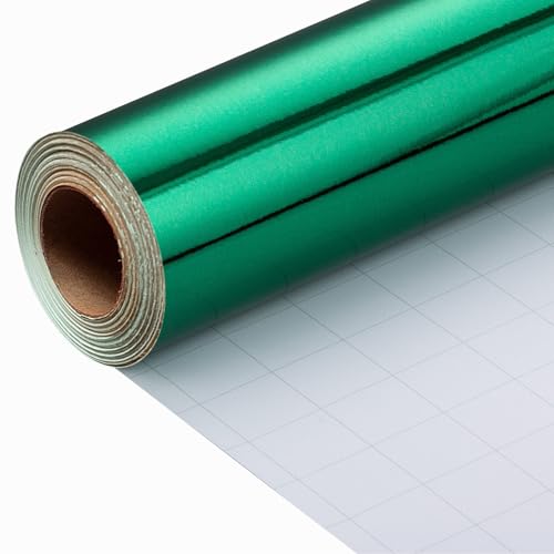 Wikadlik Grünes Geschenkpapier – Metallic-Grün, einfarbig, mit Schnittlinien, Geschenkpapier für Geburtstag, Valentinstag, Weihnachten, Neujahrsfeier, 43 cm x 10 m, Mini-Rolle