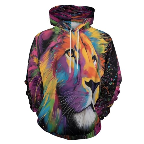 Sweat à capuche unisexe imprimé 3D lion pull couple noir