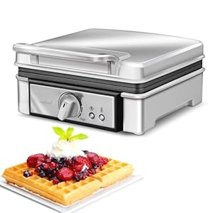 MPM MGO13 Macchina Professionale per 2 Cialde Belghe Spesso, Waffle Maker, Piastre Antiaderenti, Regolatore di Temperatura, Alloggiamento in Acciaio Inox, 1400W