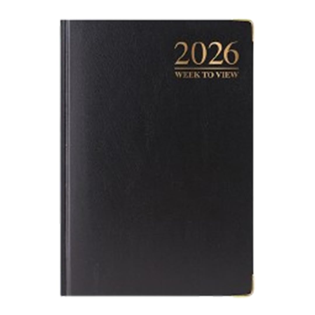 1ABOVE 2026 A5 Week-to-View Diary Premium Hardback Planner with Gilt Edges, Metal Corners & 60 GSM Paper – Elegant Weekly Organizer for Business, Office & Home (Black)