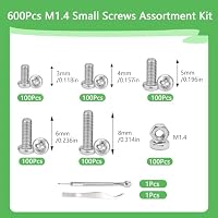 GcwJovialite 600 Stück M1.4 x 3/4/5/6/8 mm Kleine Schrauben Set, Mini Schrauben Muttern Set, Vernickelt Mikro Maschinenschrauben mit Muttern Kreuzschlitzschrauben Für Elektronik Uhrmacher Brillen – Ansicht 2