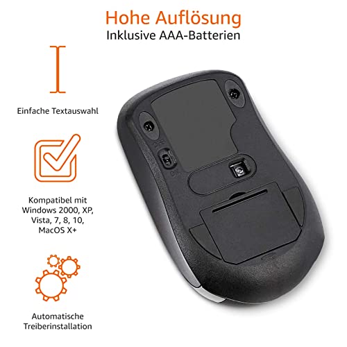 Amazon Basics Kabellose Computer-Maus mit USB-Nano-Empfänger, Schwarz – Ansicht 6
