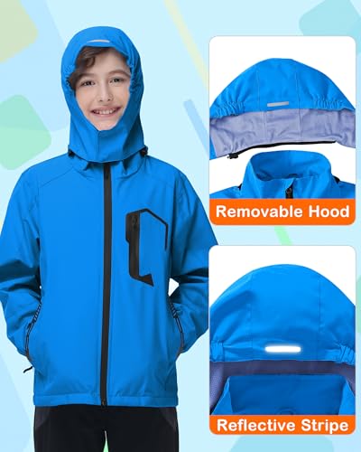 Image of Kids Rain Jacket Boys Girls Lightweight Raincoats Kids Outdoor Windbreaker Jackets with Detachable Hood