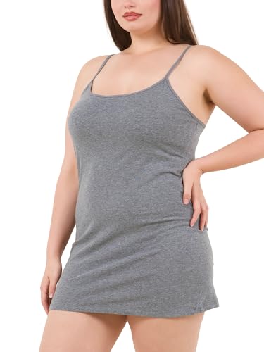 Image of Long Cotton Camisole Tank Tops for Women | Basic Braless Layering Tops with Adjustable Spaghetti Straps