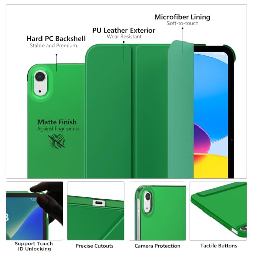 Image of MoKo for iPad (A16) 11th Generation Case 11 Inch 2025, iPad 10th Generation Case 10.9 Inch 2022, Slim Stand Hard PC Translucent Back Shell Smart Cover, Support Touch ID, Auto Wake /Sleep, Forest Green