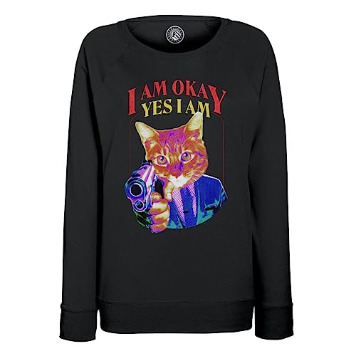 Sweatshirt femme chat pistolet parodie illustration vintage