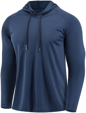Mens Quick Dry Hoodies Long Sleeve Workout Athletic Gym Hooded Shirts