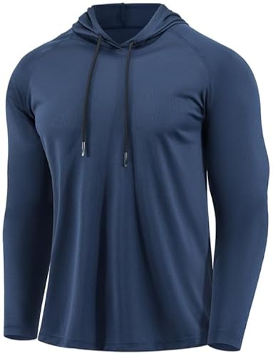 X-thud Men Quick Dry Hoodie Shirts Long Sleeve Bodybuilding Cycling Exercising Training Sports Hoodies Navy Blue XL
