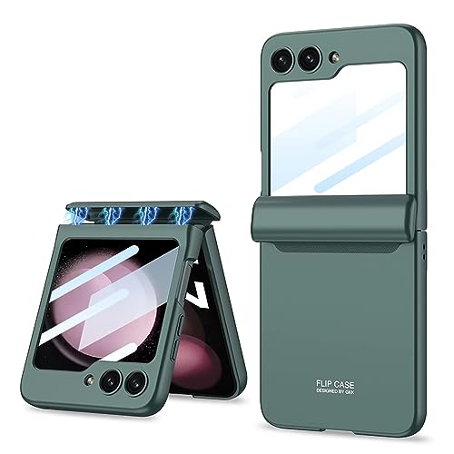 Coque rigide Samsung Z Flip 5 verte anti-poussière avec charnière aimantée