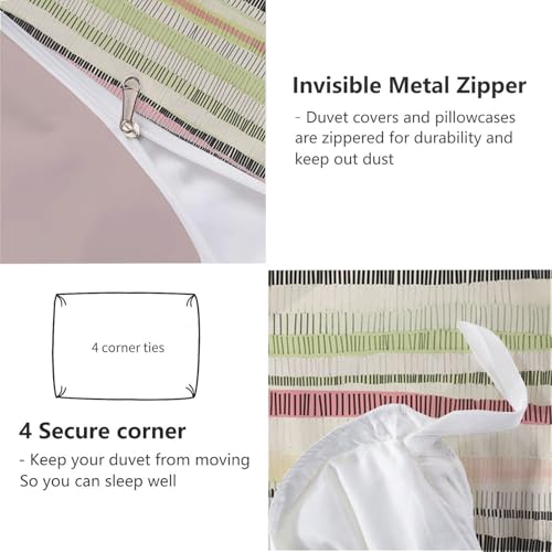 Housse de couette 240x260 zippée microfibre infroissable rayée vert riz - 7