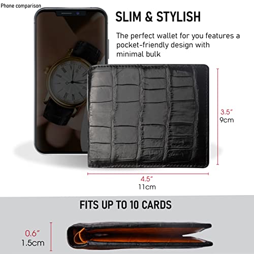Image of HATA Men Leather Bifold Wallet RFID Blocking Front Pocket Exotic Billfold Handmade Gift For Birthday Wedding Anniversary Father's Day