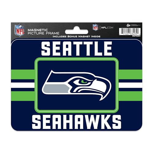 Rico Industries NFL Football Seattle Seahawks Stripes Magnetic Picture Frame (5"x6.75") & Magnet Combo Set - Home Décor - Regrigerator, Office, Kitchen