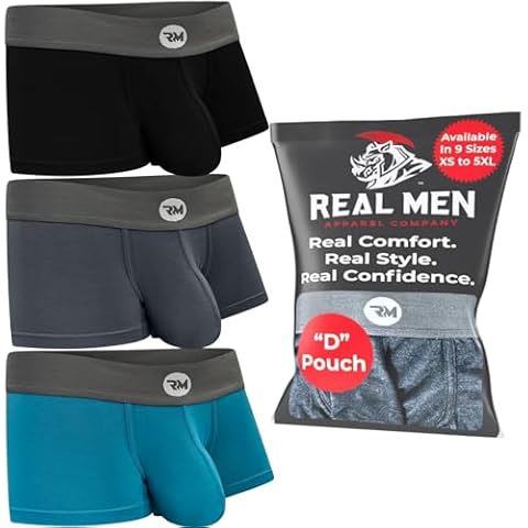Real Men 3in Modal Boxer Briefs D Pouch Med 3pk Blk/Blu/Gry Mens Underwear With Pouch Mens Underwear With Pouch For Balls Mens Ball Pouch Underwear Big Pouch Underwear For Men Pouch Trunks For Men Cover