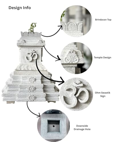 Image of Sri Kanchi Temple Works | Stone Tulasi Maadam | Temple Style Structure | Size -36 * 36 * 36 inches with peedam | Brindavan Top Kudu Design Ohm Swastik Sign | Indoor and Outdoor Tulasi Pot |