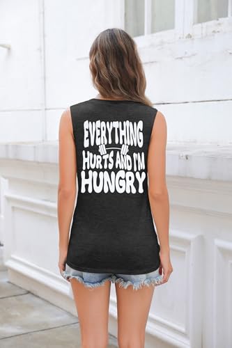 Funny Workout Shirt Women Gym Weightlifting Graphic Tank Everything Hurts and I'm Hungry Sleeveless Tshirt Tops3