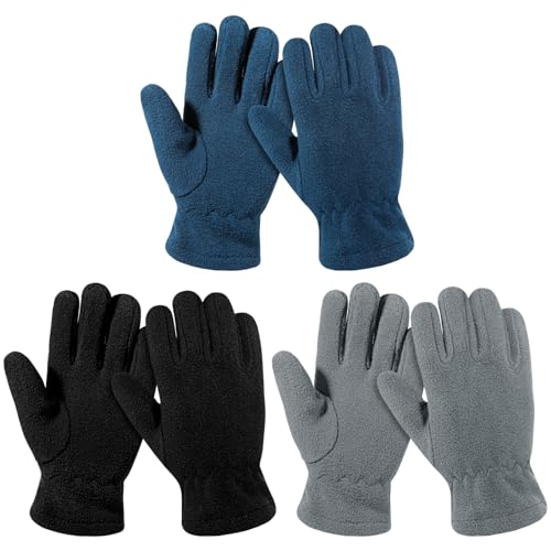 ONESING 3 Pairs Kids Fleece Winter Gloves - Toddler Warm Gloves for Boys & Girls - Full Fingers, Cold Weather
