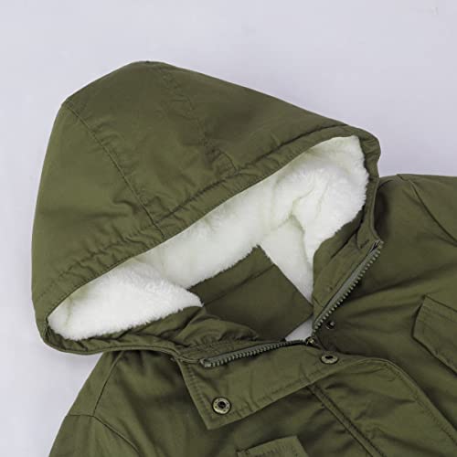 YYNUDA Wintermantel Damen Warm Gefüttert Winter Parka Mittellang Winterjacke Winterparka mit Fellkapuze Dicke Coat Große Größen #337 Grün M