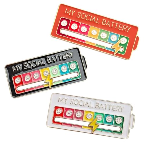 3PCS Social Battery Pins - Funny Social battery Adjustment 7 Mood Pin for Expressing Your Mood with Ease. [Slide to represent your mood at the moment]
