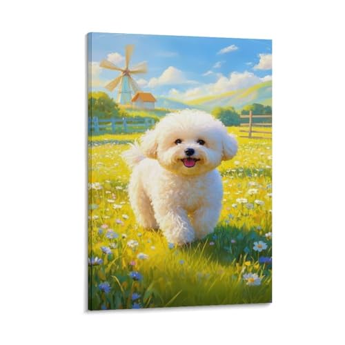 Peinture bichon frisé art de qualité sur toile moderne décorative 30x45cm