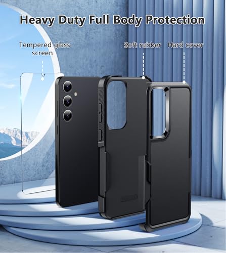 Image of FNTCASE for Samsung Galaxy S25 Case: Dual Layer Heavy Duty Phone Protective Cover Shockproof Rugged with Non-Slip Textured - Military Drop Protection Bumper Tough - 2025, 6.2 inch Matte Black