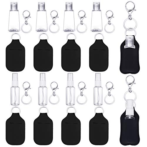 24 Pieces Empty Travel Bottle Keychain Holders Set, Include 8 Refillable Empty Keychain Bottles 30 ml Reusable Travel Containers, 8 Chapstick Keychain Holders, 8 Keychain Hooks for Liquids