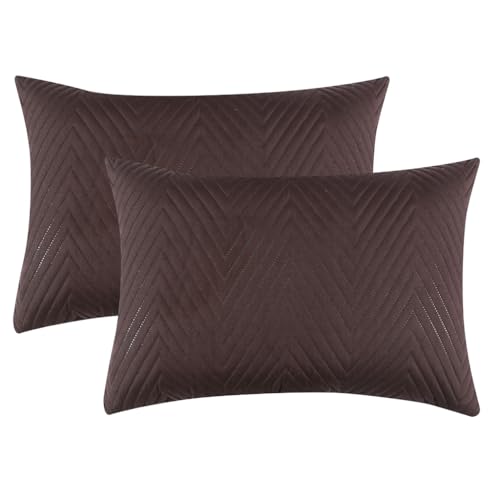 Image of RD TREND Cotton Quilted Pillow Cover Set of 2 |Ultra-Soft, Cooling & Breathable | Skin & Hair Friendly | Hidden Zipper Pillowcases for Bedroom |Standard Size 18x28 Inches, Coffee