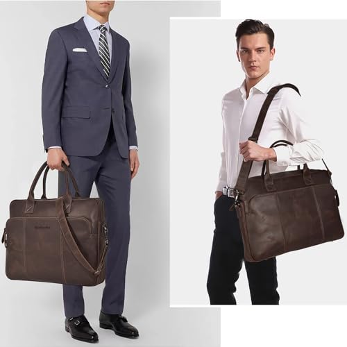Blofinche Genuine Leather laptop briefcase mens 18 inch Computer Messenger shouledr work Satchel bags Coffee4