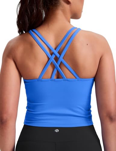Image of HeyNuts Longline Zeal Bras Medium Impact Wirefree Sports Bras Workout Crop Tank Tops with Removable Pads, A-D Cups