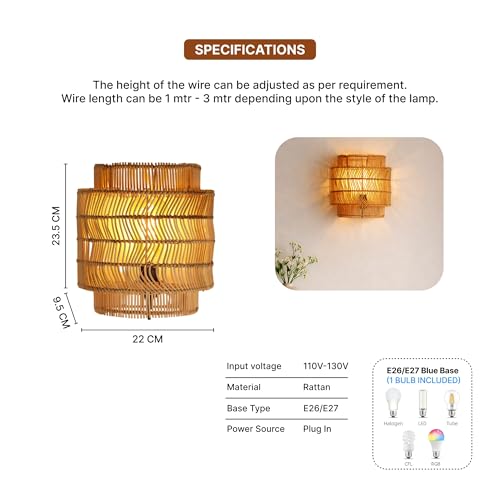 Image of Habere India-All the Cultures Fabricating India Wall Lamp | Decor Lights | Night Lamp for Bedroom | Mount Lights | Bamboo Wall Lamp (L22 x W9.5 x H23.5 cm)
