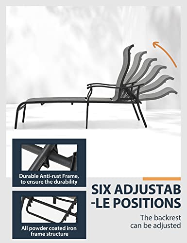 Happatio Patio Chaise Lounge Set 3 Pieces,Patio Lounge Chair With Glass Coffee Table,Pool Lounge Chair With Breathable Textilene Fabric,Patio Chaise Lounge Chair For Patio Backyard Poolside(Gray) #TOP6