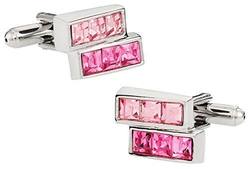 Mancuernillas con cristales rosas y caja regalo miniatura 1