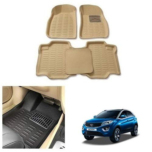 Generic After Cars Rubber 4D Carpet Floor Mats for Tata Nexon EV Cream