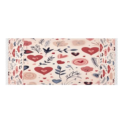 BOESI Doodle Hearts and Floral Pattern Washer and Dryer Cover, 51.2x22in Refrigerator Dust Cover, Appliance Non-Slip Protective Cover Fabric with 4 Storage Bags