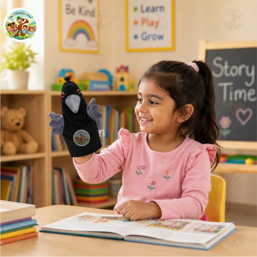 Image of Crow Hand Puppet for Kids | Soft Plush Animal Puppet | Storytelling, Role Play, Preschool Learning Toy | Interactive Educational Puppet for Boys & Girls