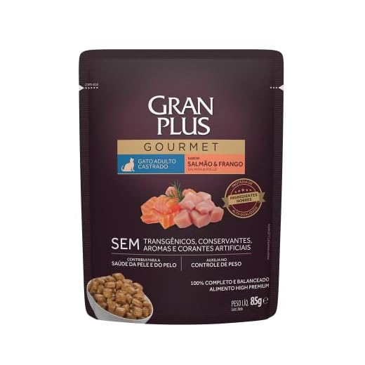 Ração Úmida Gran Plus Saché para Gatos Castradoss Sabor Salmão 85g