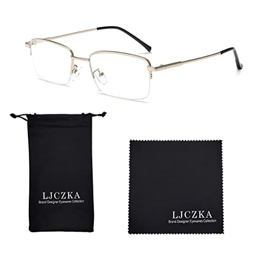 Image of LJCZKA Half Rimless Blue Light Blocking Glasses Women Men Fresh Rectangle Computer Business Glasses