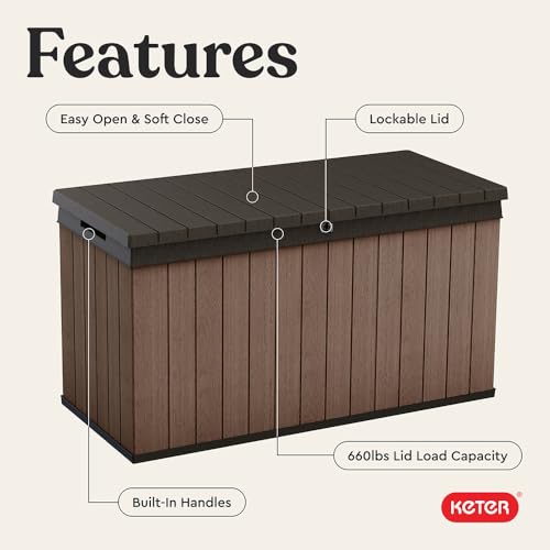 Image of Keter Darwin 150 Gallon Resin Large Deck Box - Organization and Storage for Patio Furniture, Outdoor Cushions, Garden Tools and Pool Gear