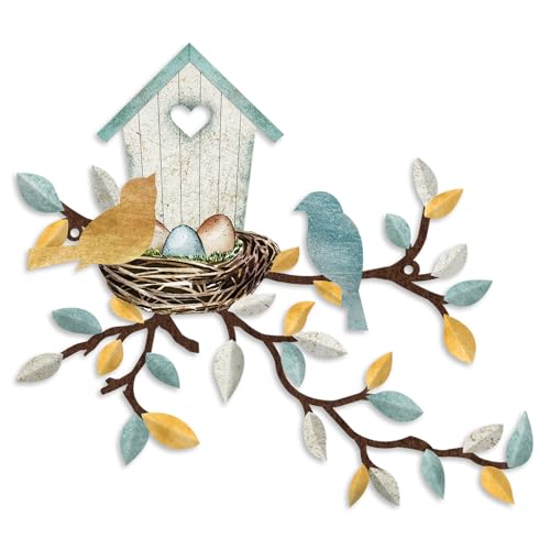 Rustic Metal Wall Decor, Teal Wall Art Birdhouse, Family Decor, Wall Hanging for Living Room, Laundry, Garden, 10.6 x 12 Inches, Teal White