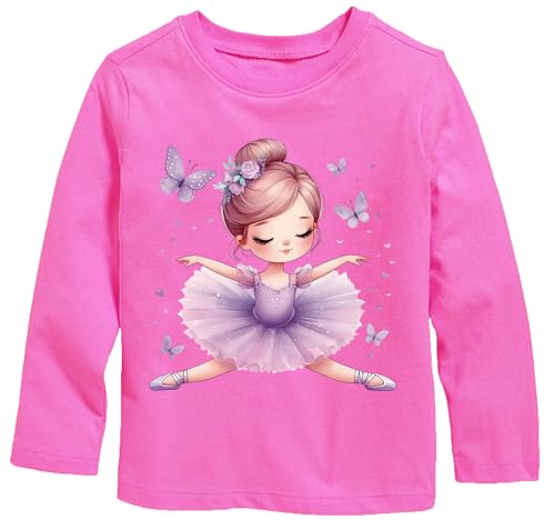 TCWWBB Girls Long Sleeve T-Shirt Kids Shirts Dinosaur Unicorn T-Shirts Toddler Pink Tops Cotton Casual Tees Crewneck Winter Clothes Age 1-8 Years
