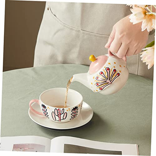 Théière céramique rose rétro 1,2L avec tasses et plateau pour pause café et thé - 6