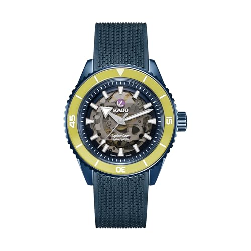 Rado Captain Cook High-Tech Ceramic Skeleton Watch, Navy Blue Case, Yellow Bezel, Limited Edition 262 Pieces