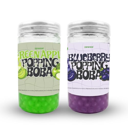 Image of Zawaa Boba Tea Assorted Popping Boba Pearls - Green apple & Blueberry | 300g Each (Pack of 2) | Bursting Bubble Tea Pearls