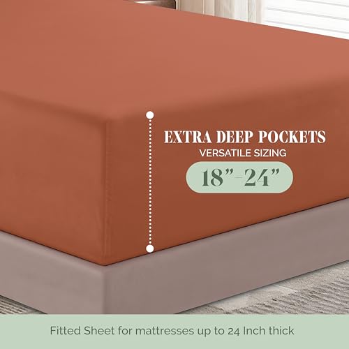 Elegant Comfort Luxury 1500 Premium Hotel Quality Microfiber 4-Piece Sheet Set - Soft, All Around Elastic 18-24 Inches Deep Fitted Sheet - Extra Deep Pocket Sheets, Queen, Coral