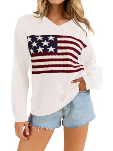 Image of Dressmine Womens American Flag Knit Sweater Crew Neck Long Sleeve Pullover