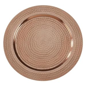 SARO 13 in. Round Aluminum Charger Plates with Sparkle Hammered Design – Copper Set of 4