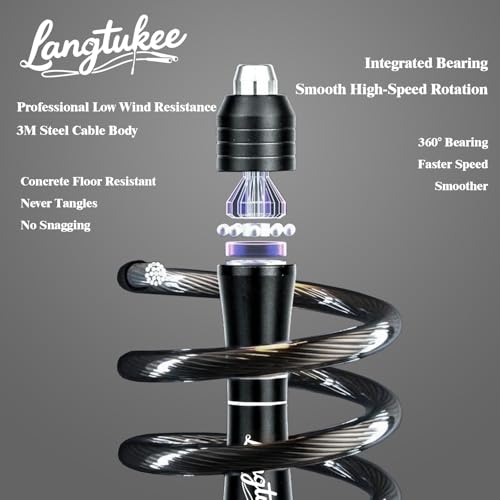 LANGETUKEE Speed Jump Rope - Professional Aluminum Alloy Skipping Rope with 360° Bearings - Adjustable 4mm Steel Cable for Double Unders, Boxing, MMA, HIIT & Cardio Training - Anti-Slip Grip - Image 3