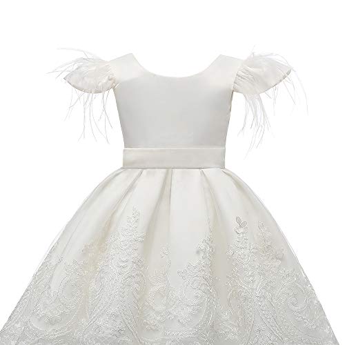 Sittingley Flower Girl Dresses Bowknot White Lace Embroider Pageant Party Wedding Gown (White, 6T) #TOP3