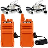 Retevis RT22 Walkie Talkies, Portable Two Way Radio Long Range Rechargeable, Mini Walkie Talkies with Earpiece, VOX Handsfree, Type-C Charging for Family Outdoor Camping Driving(2 Pack, Orange)