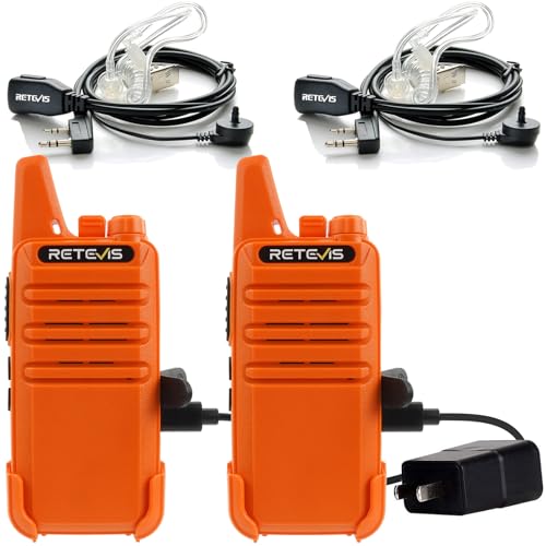 Retevis RT22 Walkie Talkies Portable Two Way Radio Long Range Rechargeable Mini Walkie Talkies with Earpiece VOX Handsfree Type-C Charging for Family Outdoor Camping Driving(2 Pack Orange)