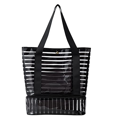INOKAI Sac de Plage Sac de plage étanche chaussures de sport stockage Transparent Pvc maillot de bain grand Camping piscine voyage sac à main for la salle de sport femme (Color : Black)